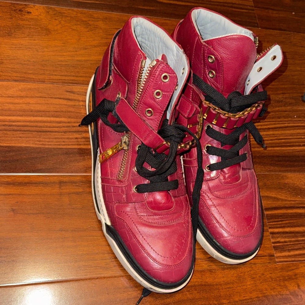 Versace Red High-Top Sneakers with Gold Hardware